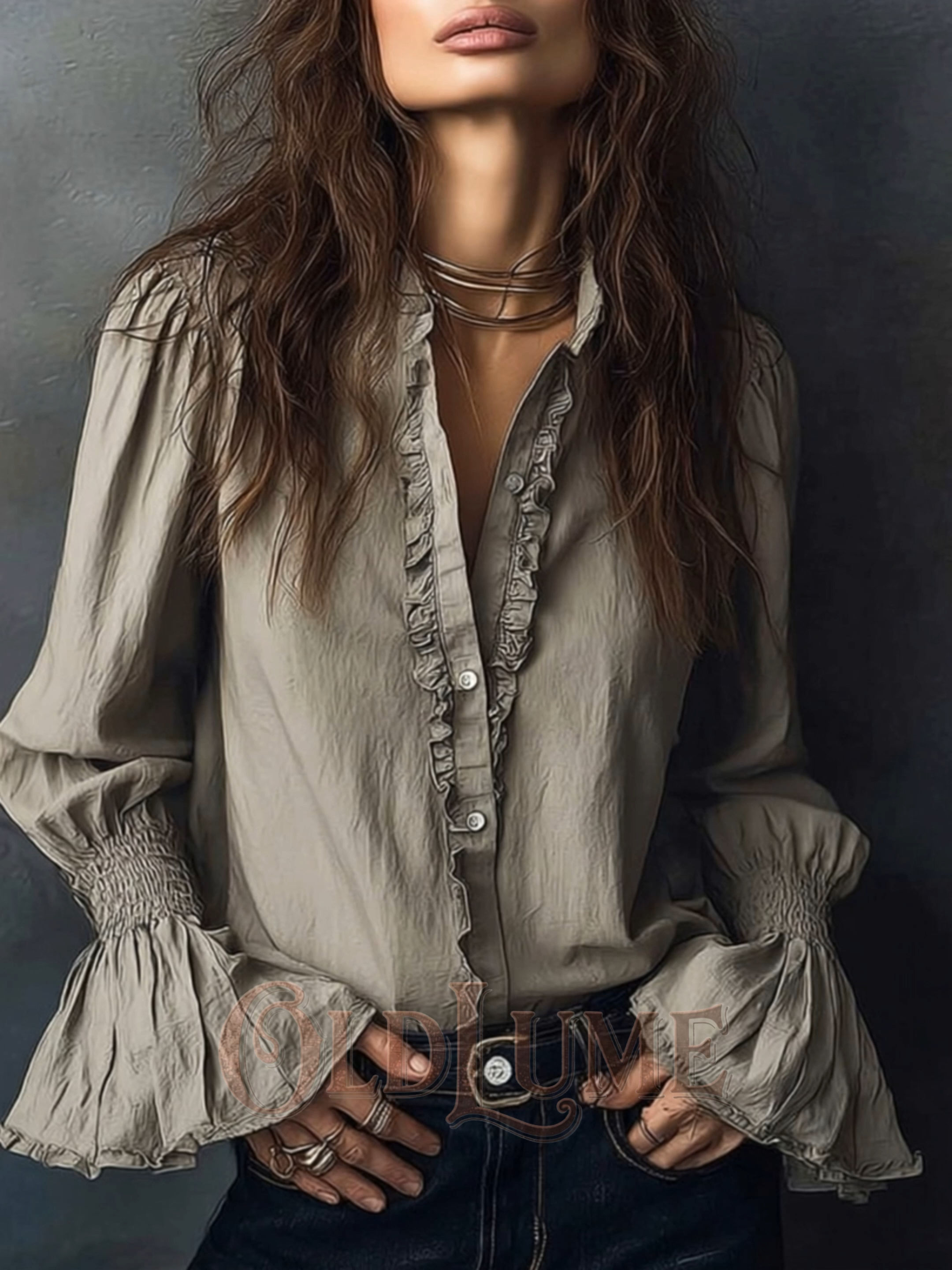 Women's Vintage Ruffle Flared Sleeve Blouse