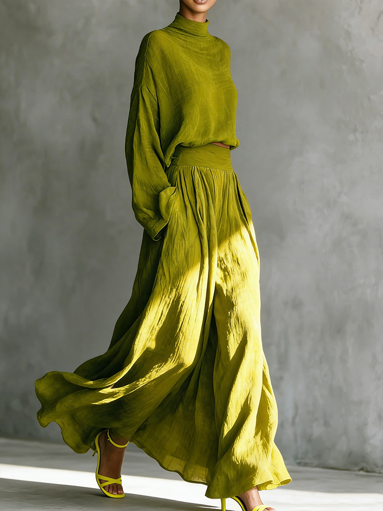 Vintage Classy Shirt & Skirt Flowy Linen Two Piece Set