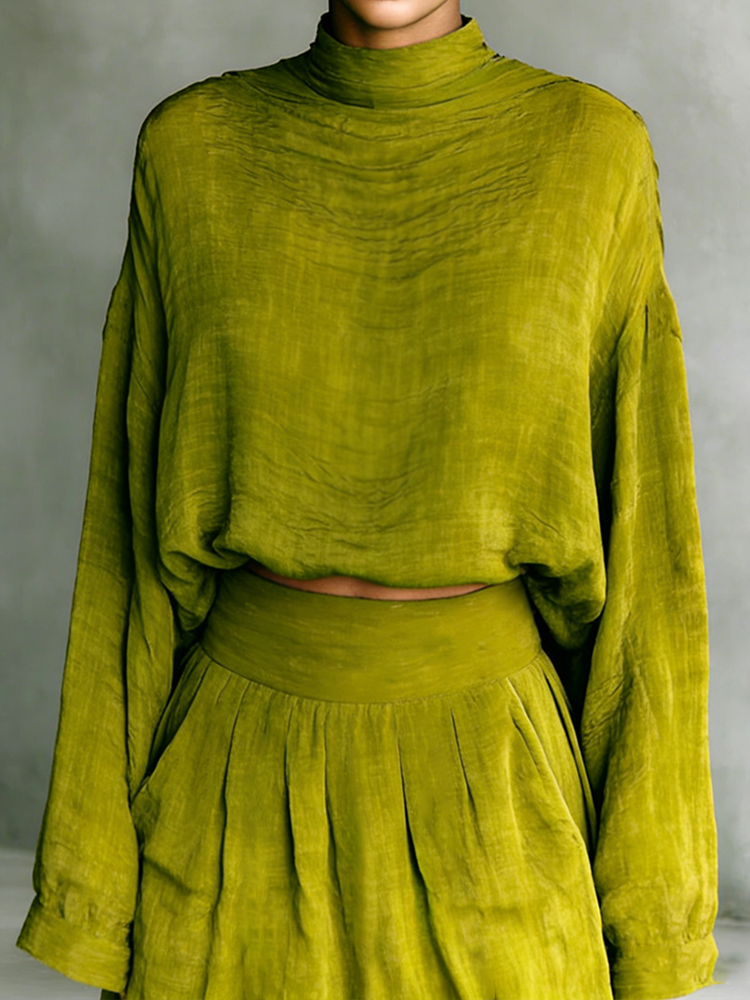 Vintage Classy Shirt & Skirt Flowy Linen Two Piece Set