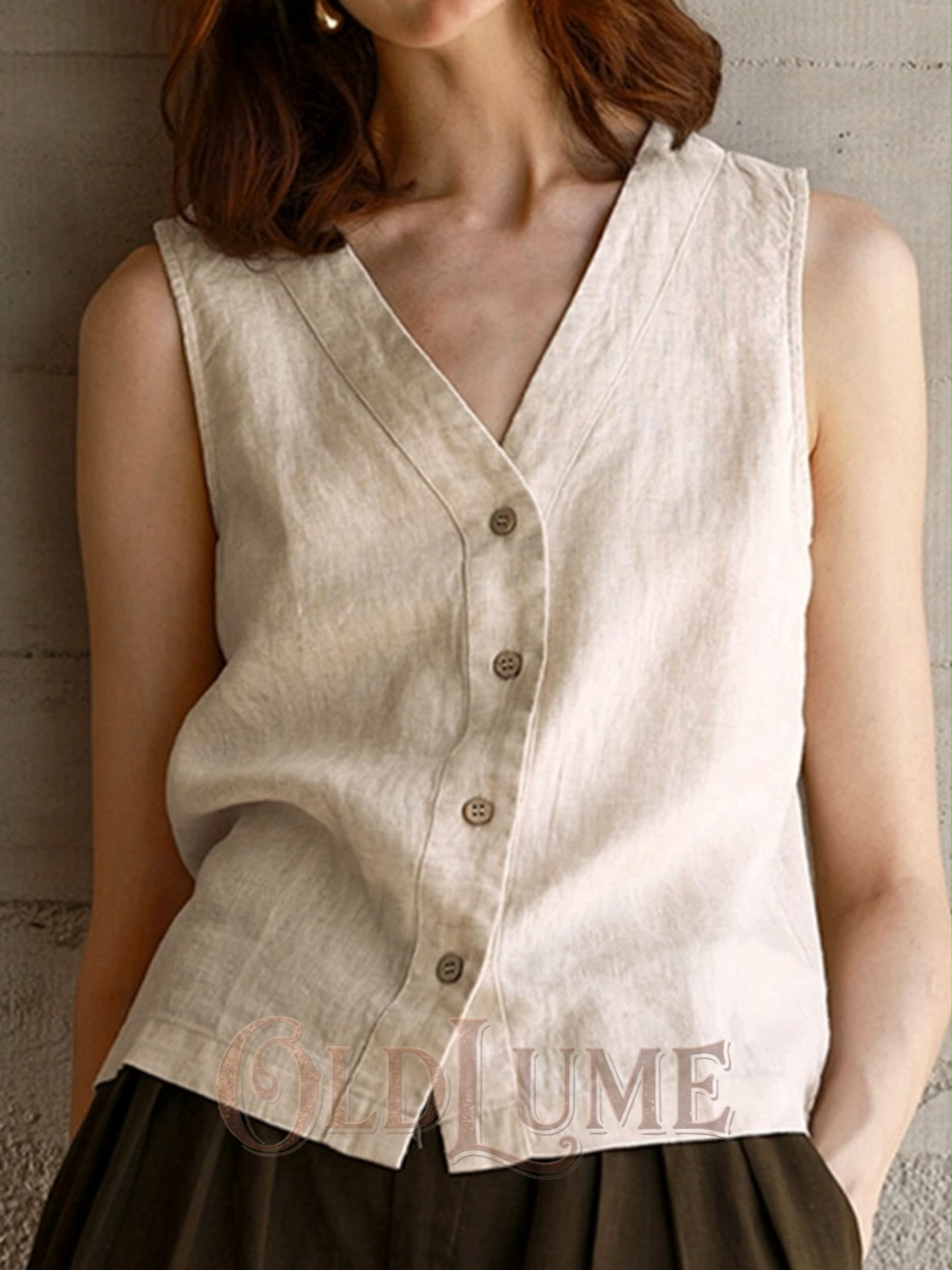 Women's Solid Color Cotton-linen Button-up Vest