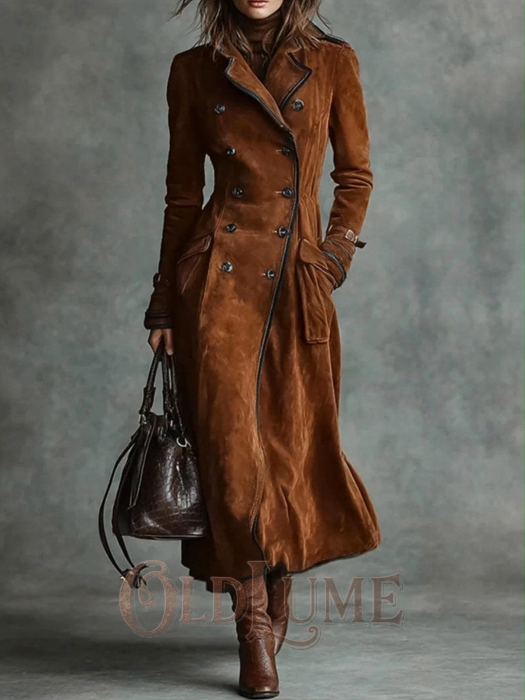 Vintage Western Lapel Buttoned Suede Trench Coat