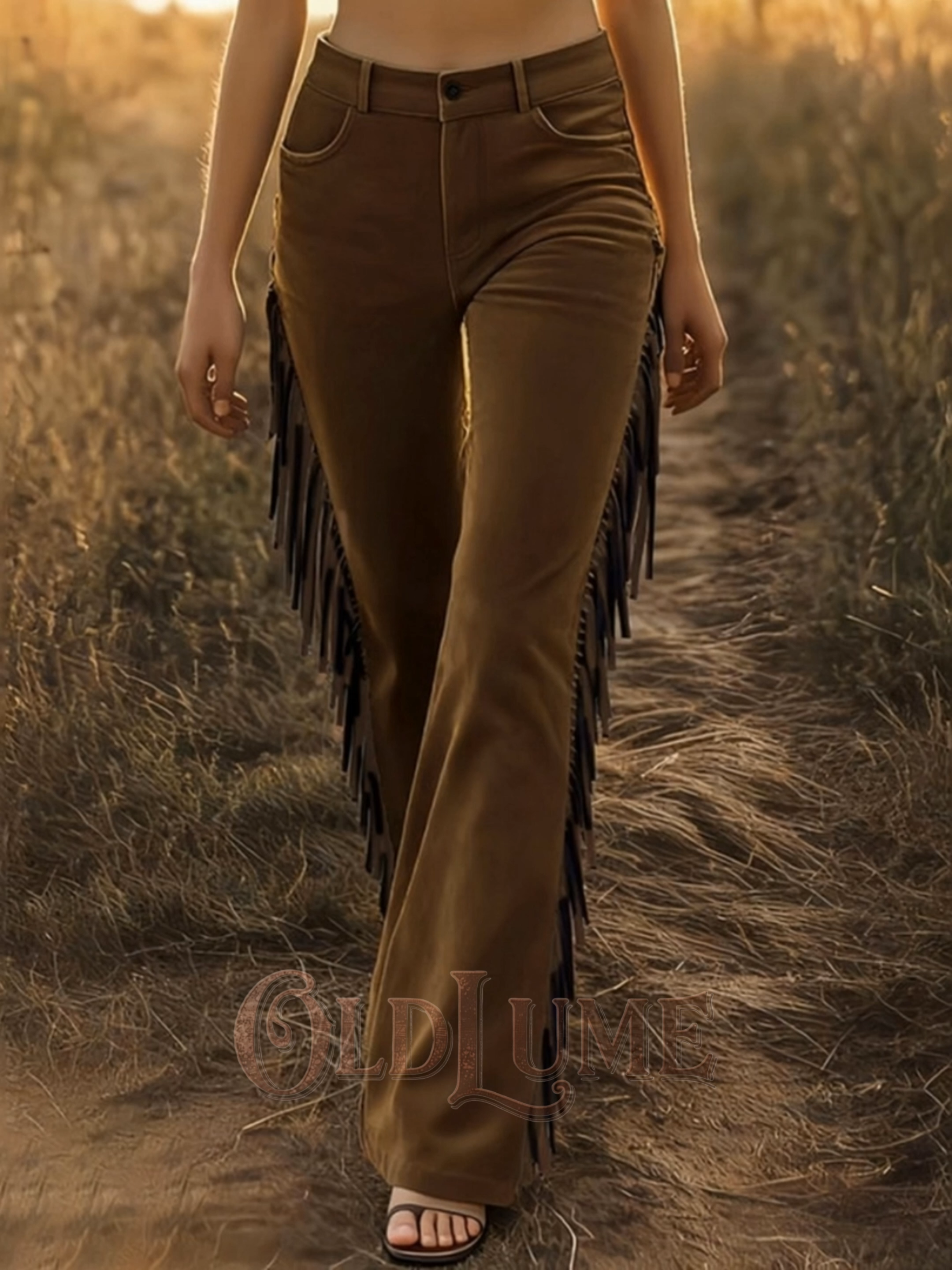 Vintage Western Fringed Buckskin Flared Pants