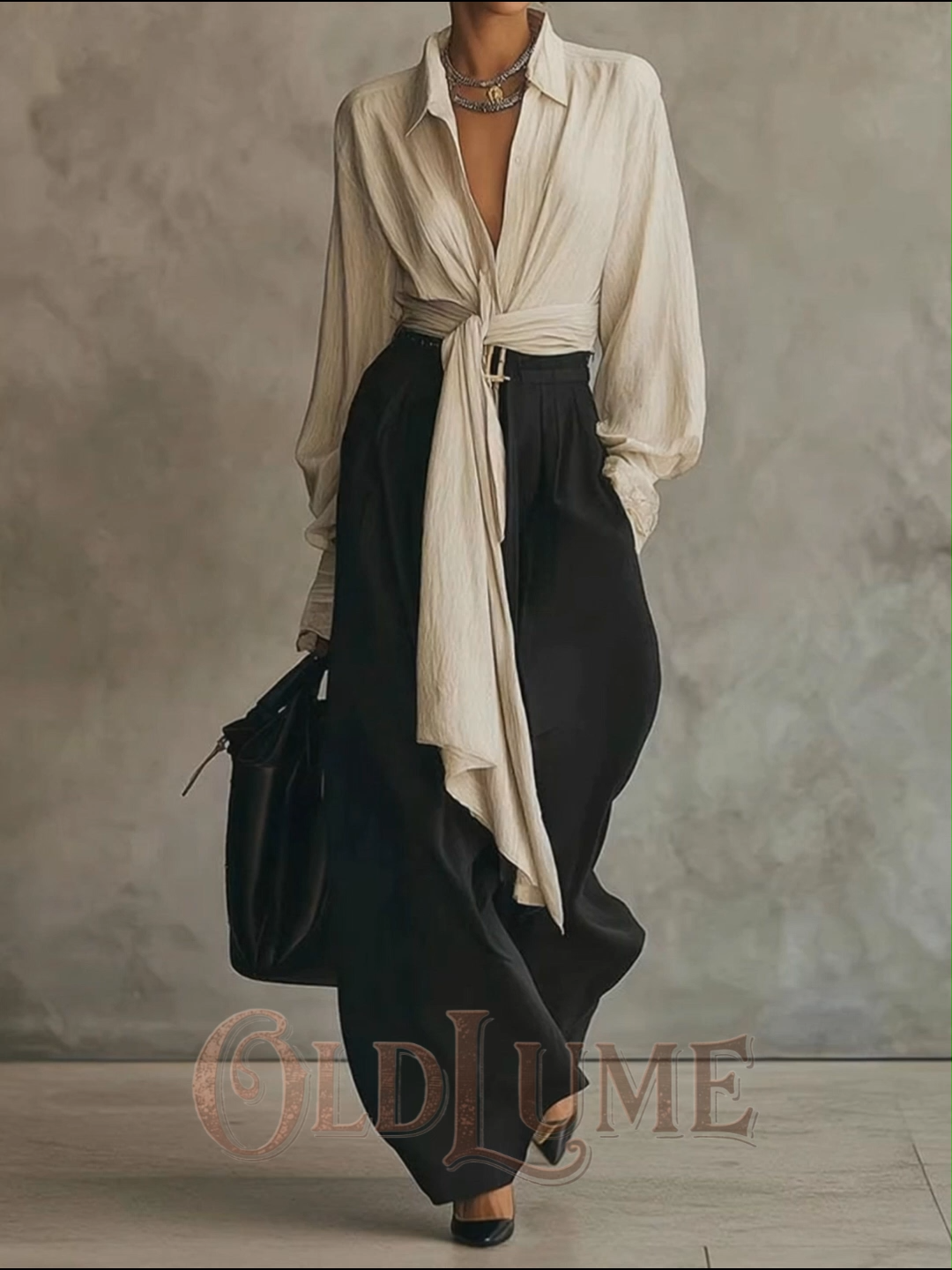 Women's Shirt And Drapey Wide-leg Pants Two-piece Set