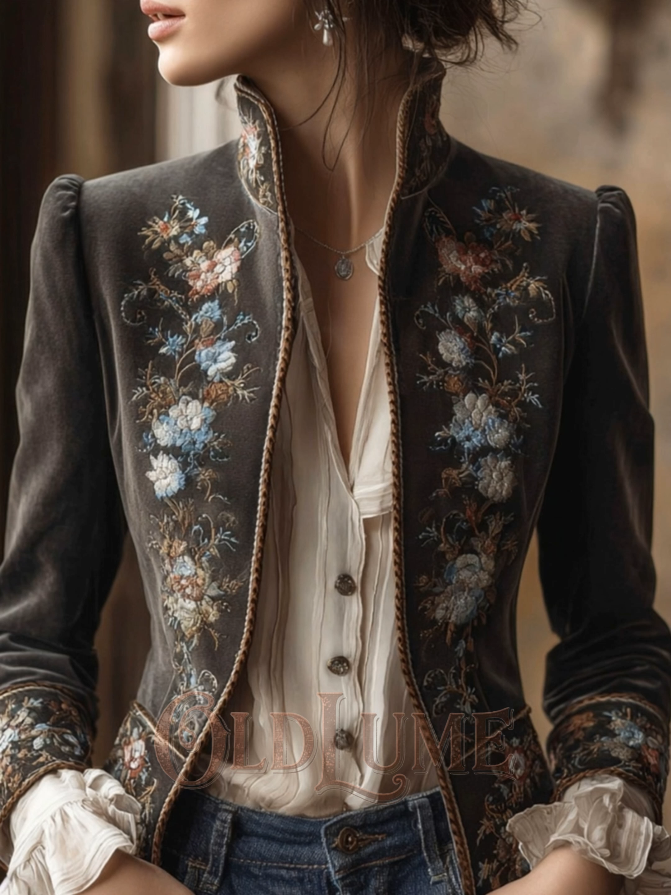Women's Vintage Standing Collar Embroidered Jacket