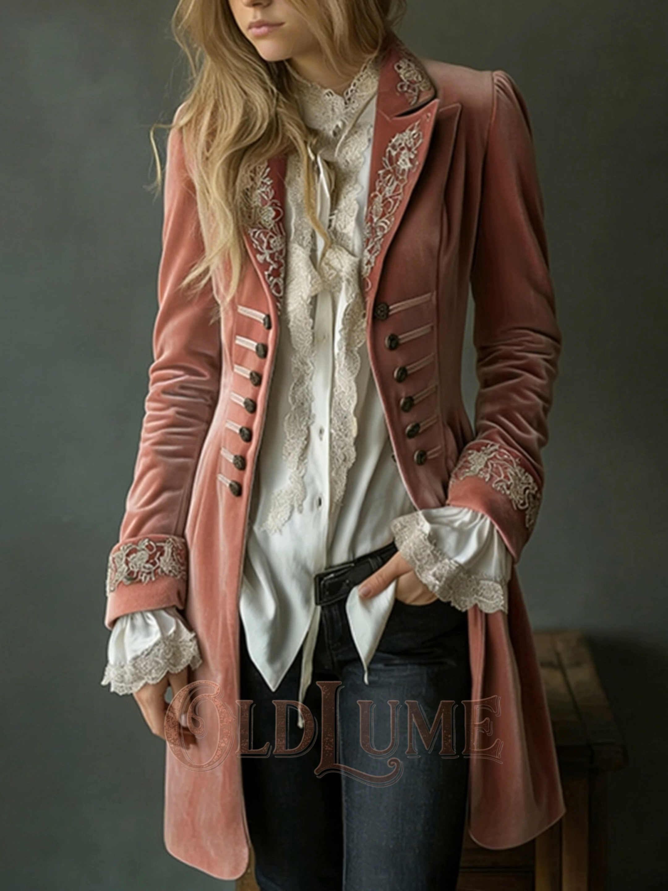 Women's Retro Patchwork Lace Velvet Coat