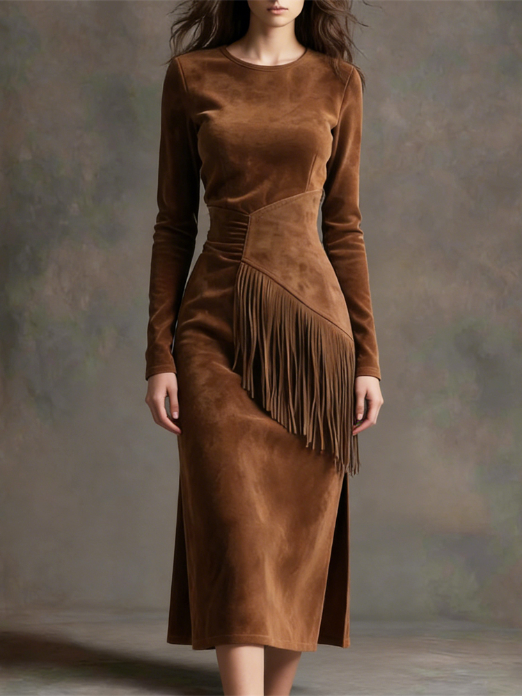 Women's Vintage Fringe Suede Dress