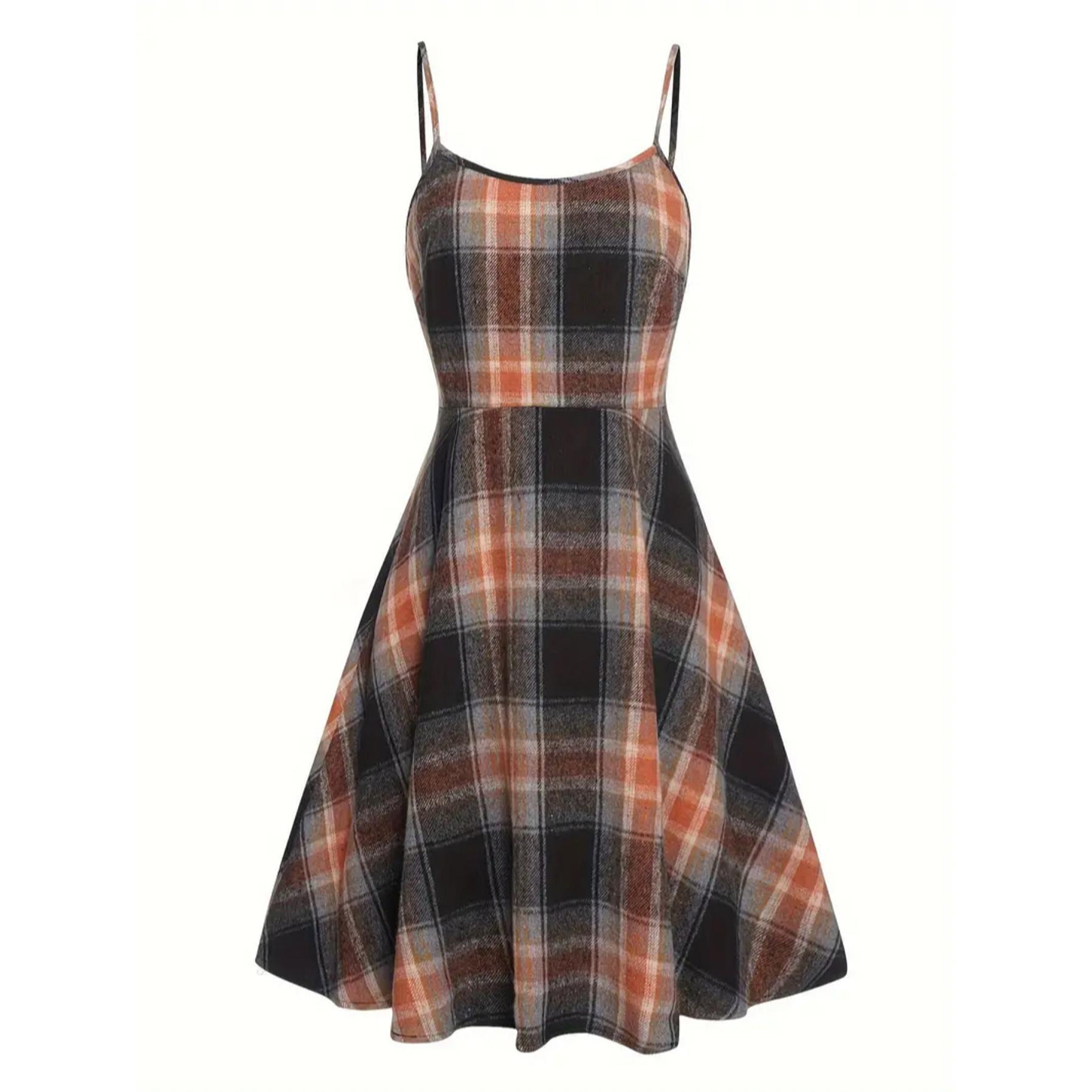 Vintage Plaid And Knit Inspired Autumn Winter Long Sleeve Two-piece Dress.