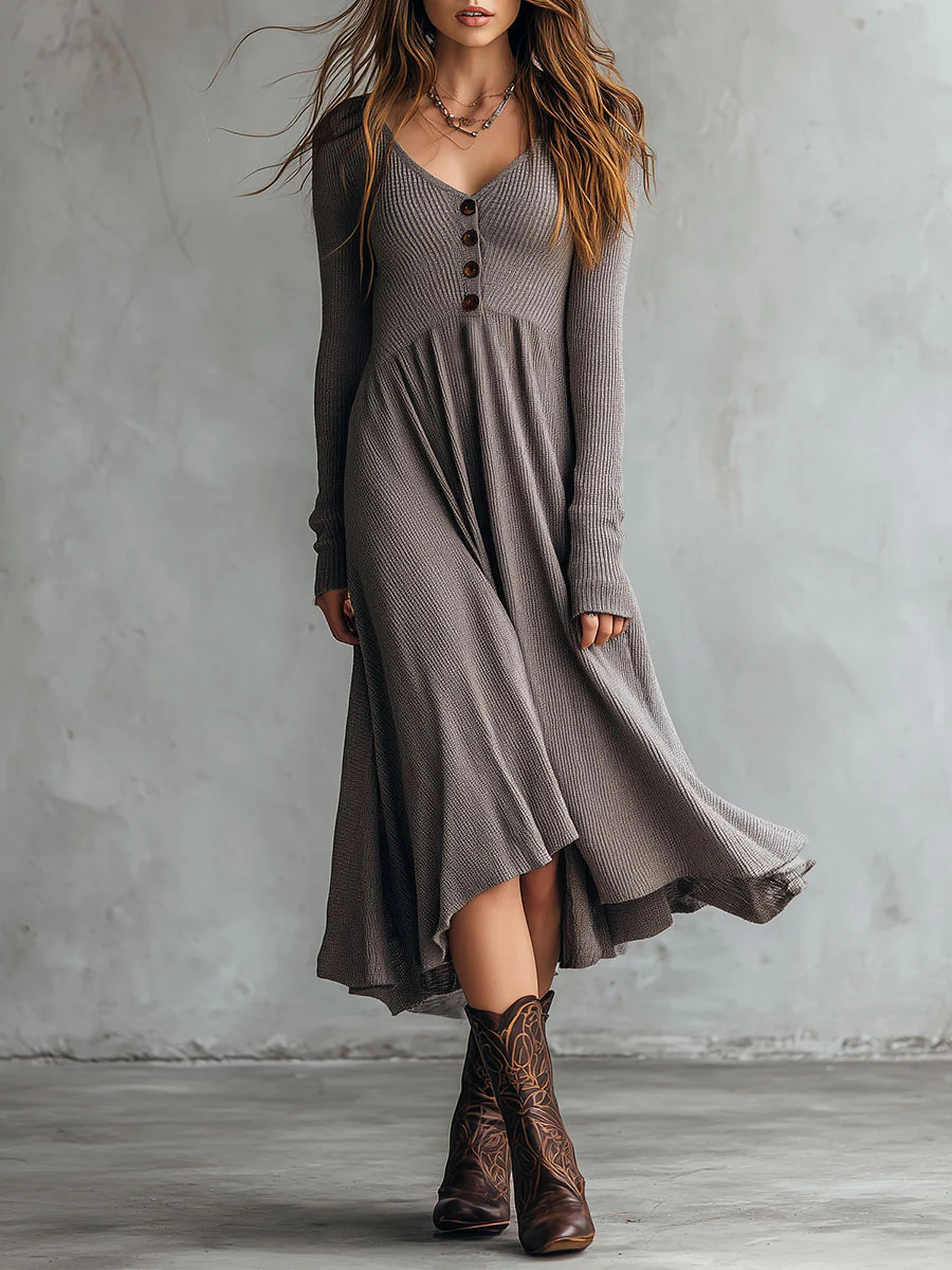 Retro Casual Elegant Fitted Mid-length Dress