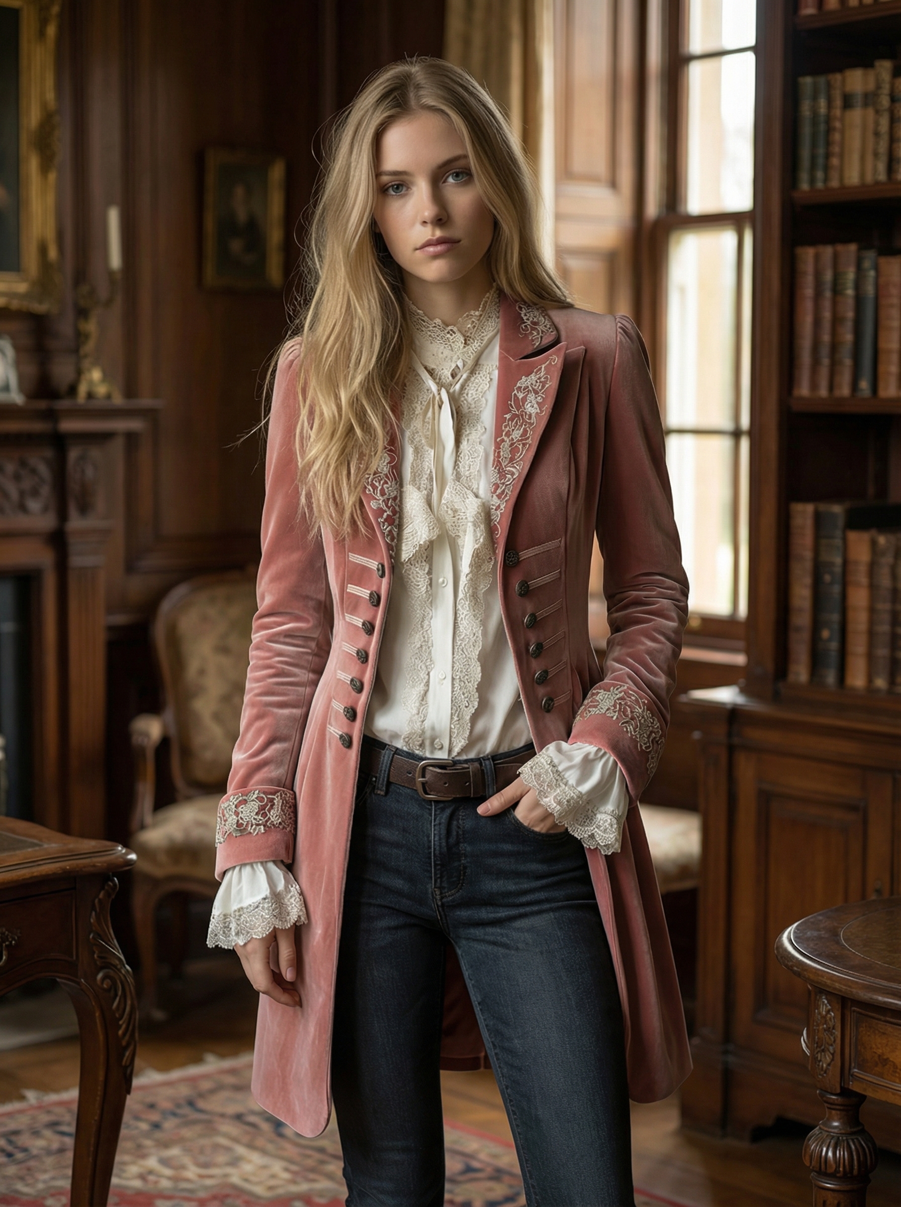 Women's Retro Patchwork Lace Velvet Coat