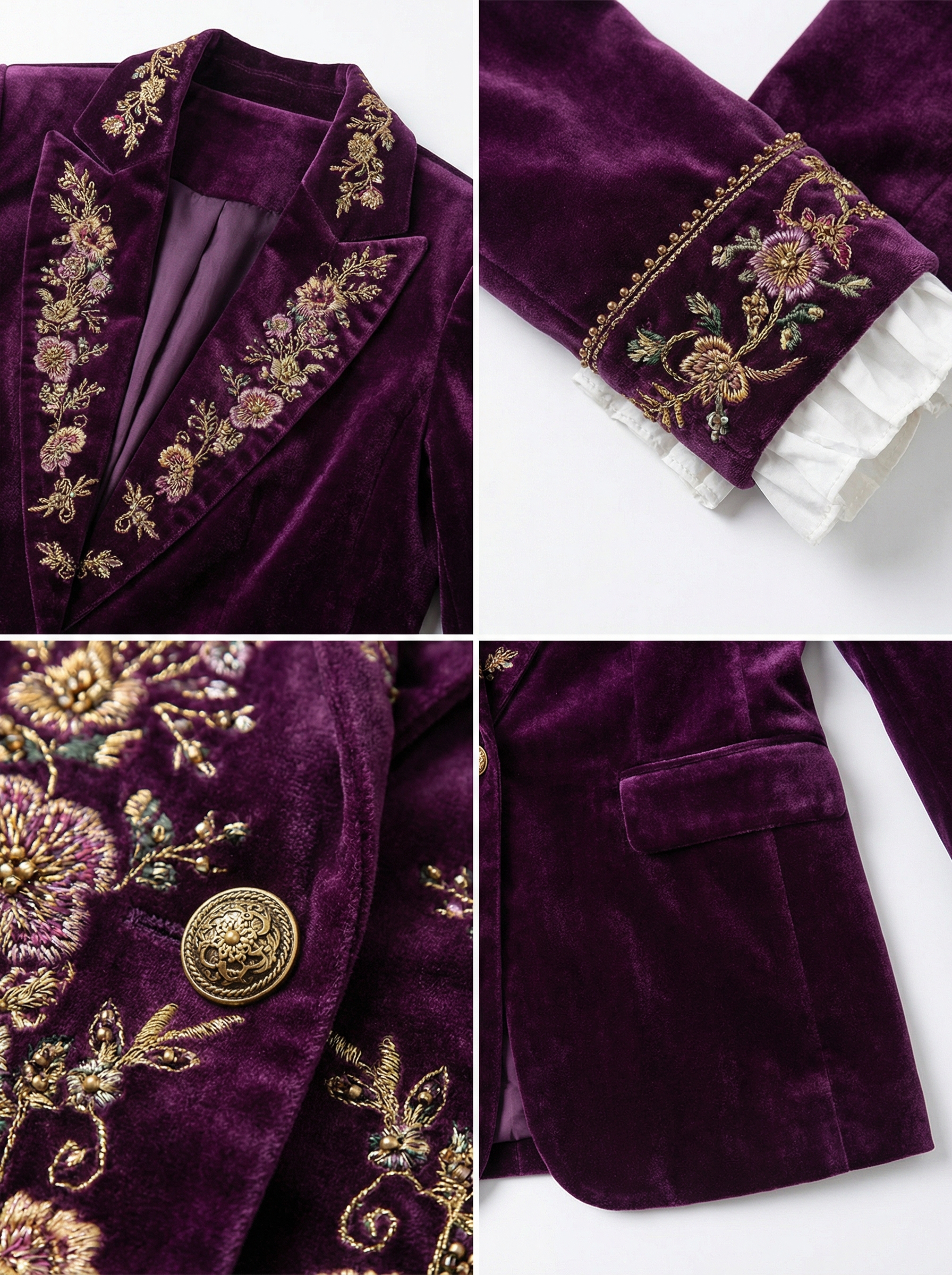 Vintage Patchwork Lace Gold Velvet Jacket