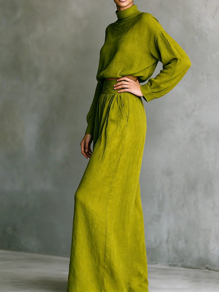 Vintage Classy Shirt & Skirt Flowy Linen Two Piece Set