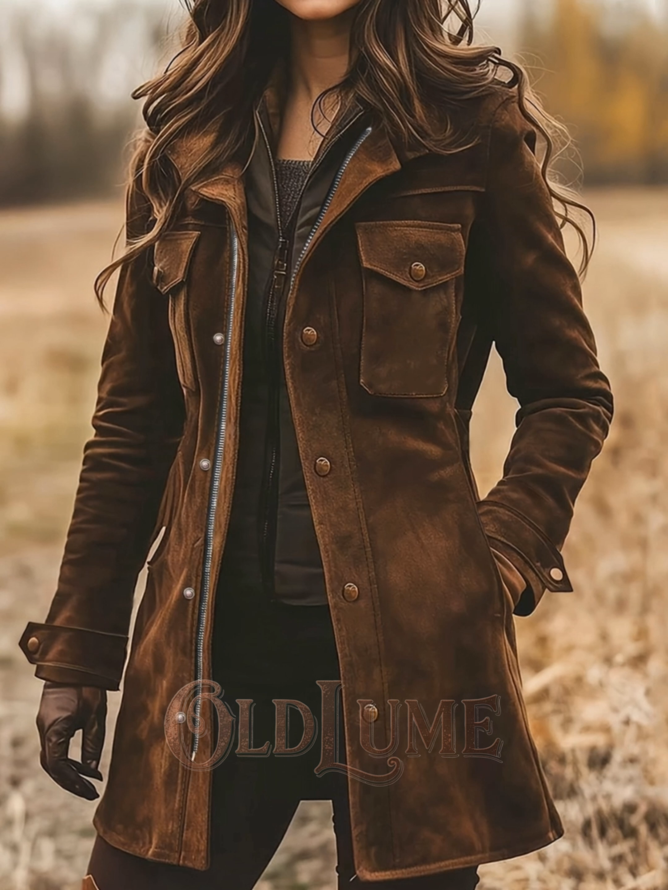 Vintage Suede Colorblock Multi Pocket Zipped Jacket