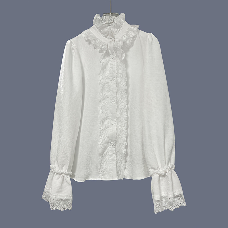 Women's Retro Lace Cotton And Linen Long-sleeved Shirt