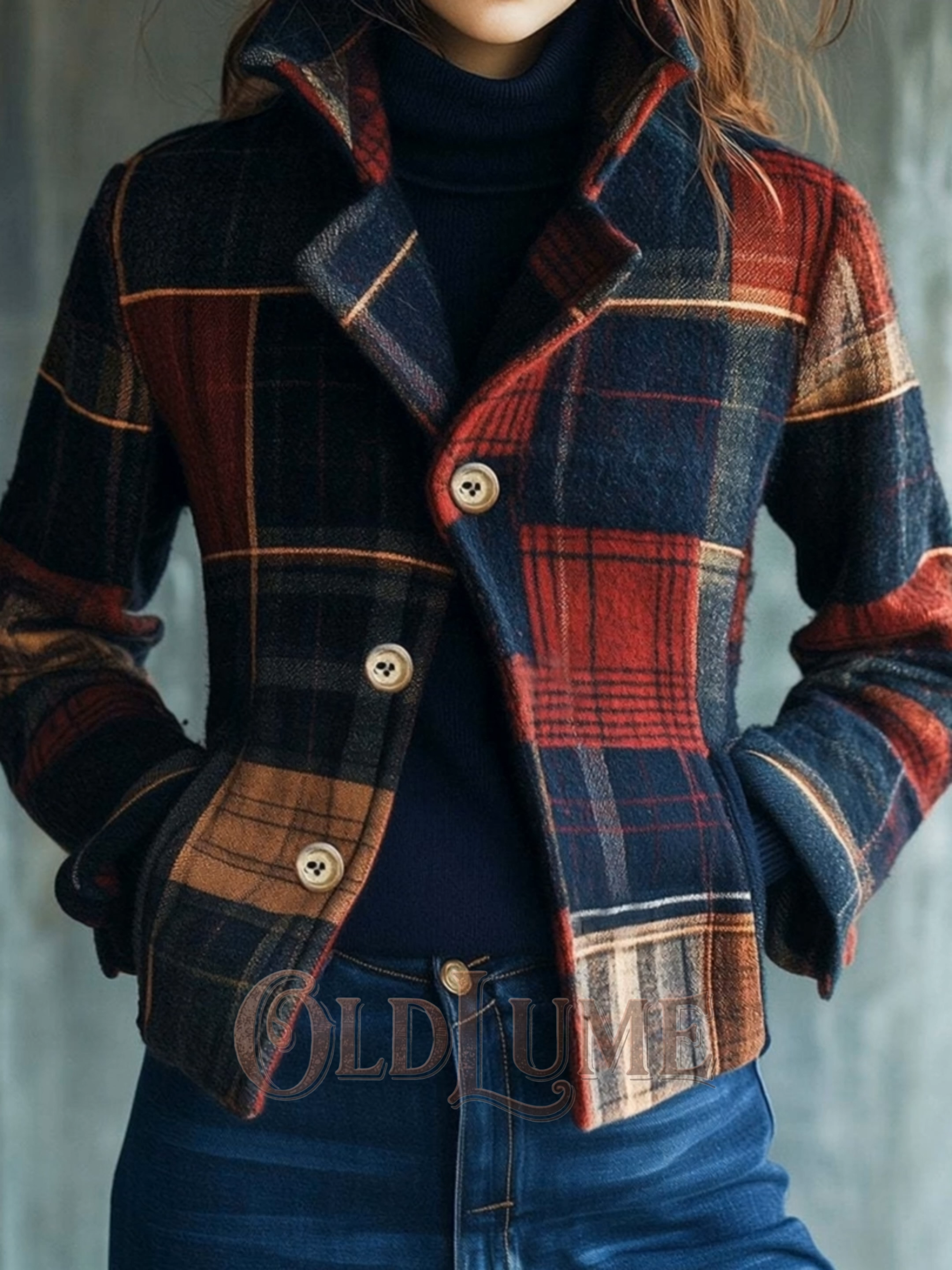 Chic Stand Collar Plaid Pattern Woolen Jacket