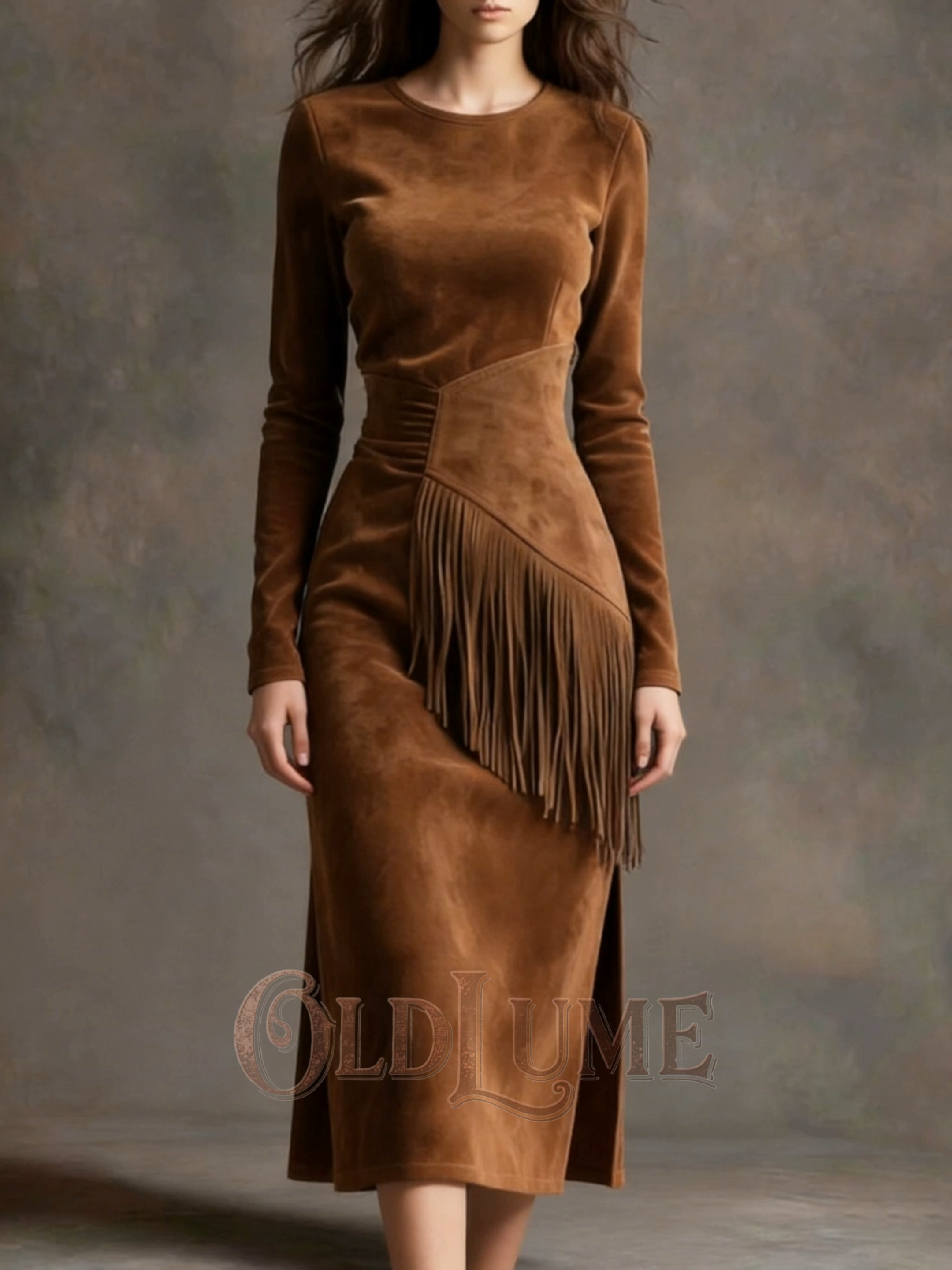 Women's Vintage Fringe Suede Dress
