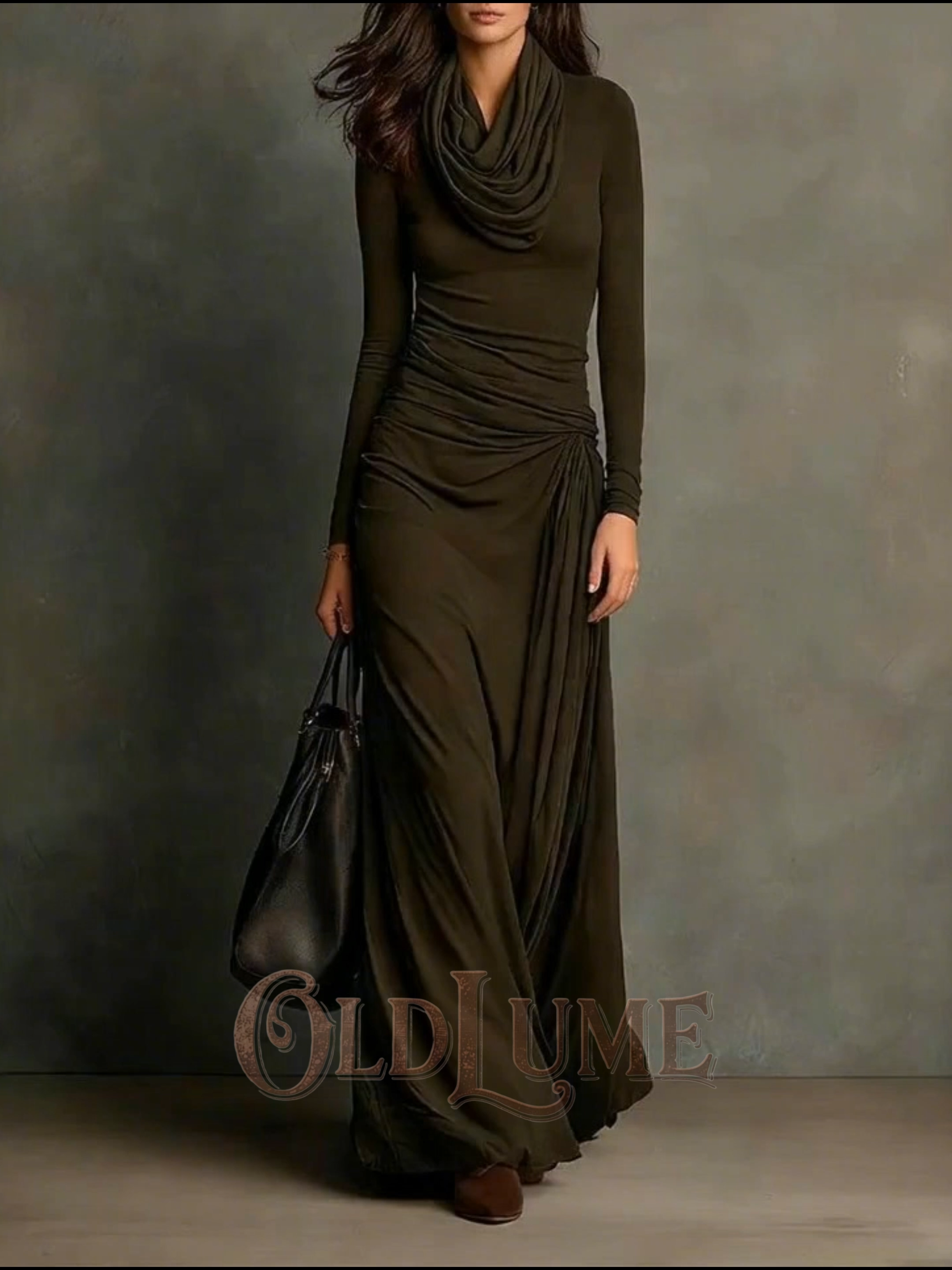 Retro-style Pleated Fitted And Slimming Long-sleeve Dress