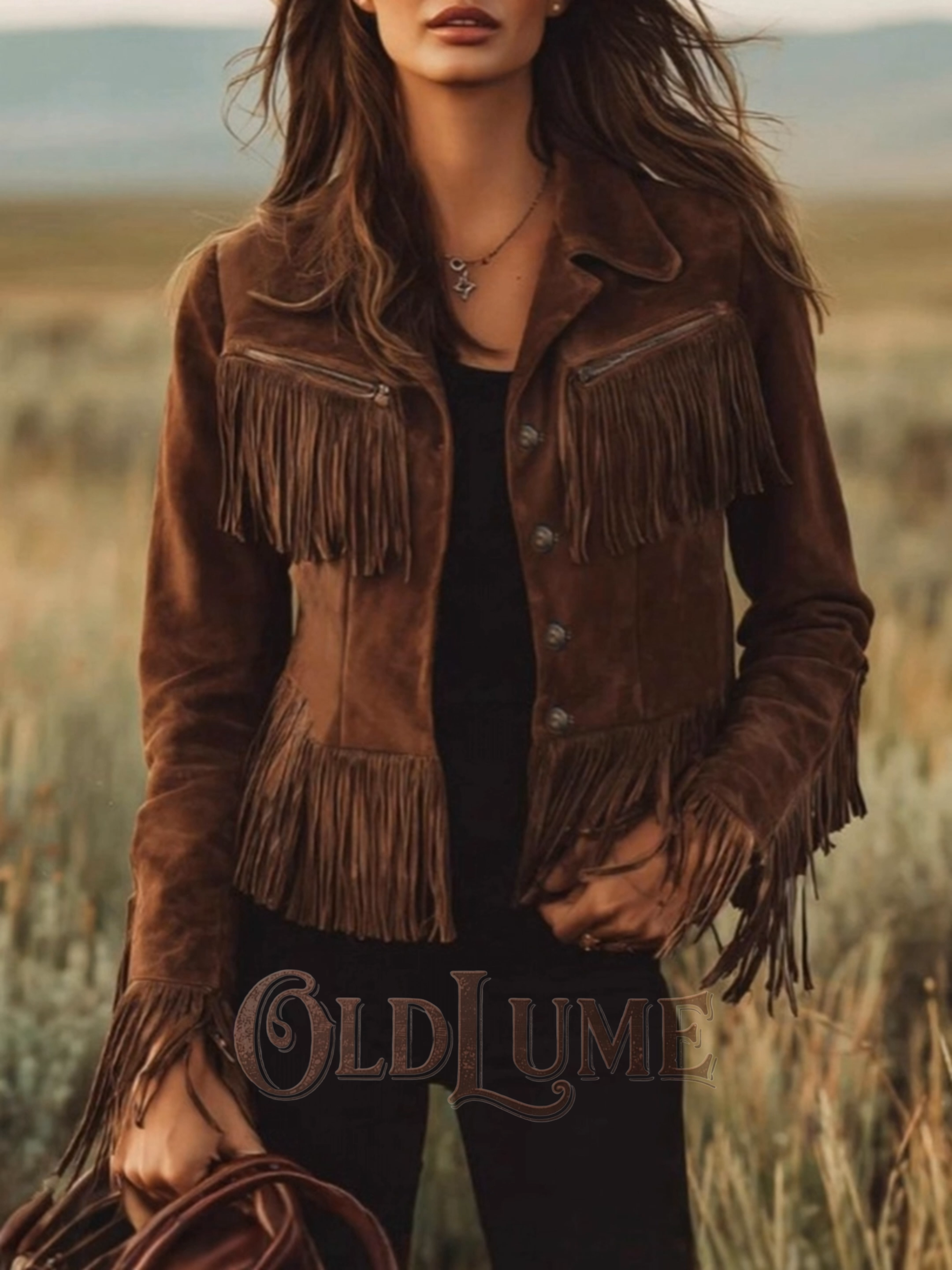 Vintage Solid Lapel Slim Fit Fringed Suede Jacket