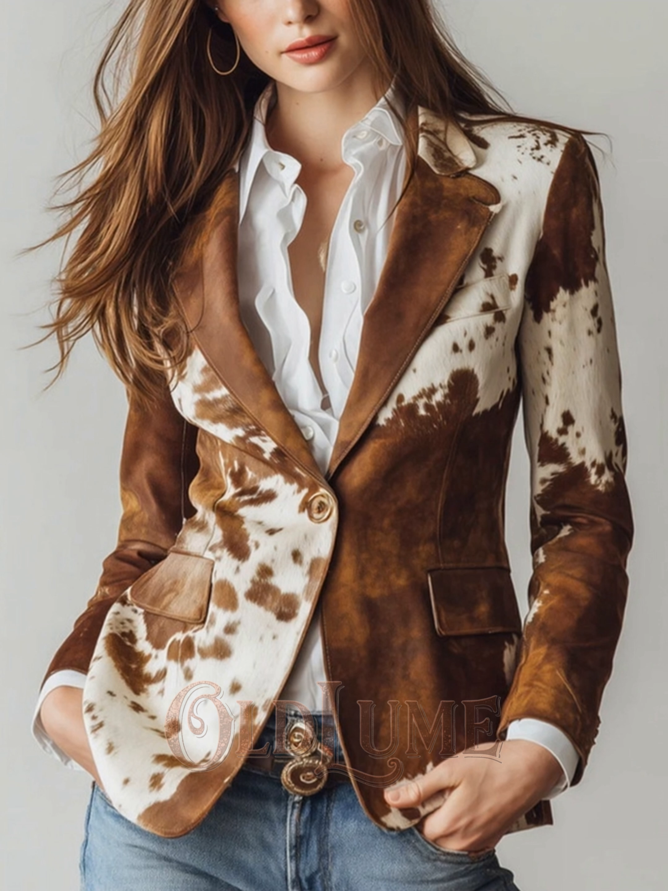 Vintage Cowhide Pattern Statement Blazer