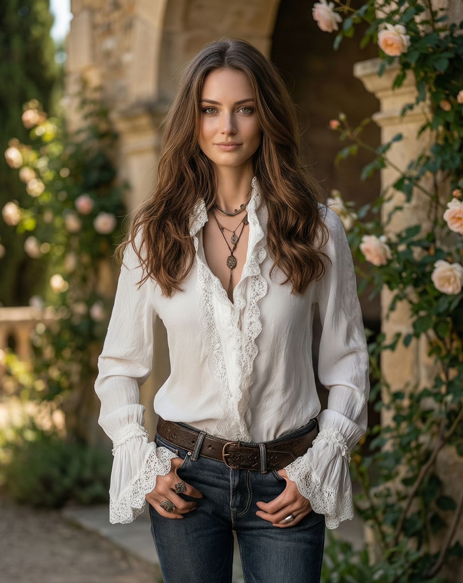 Women's Retro Lace Cotton And Linen Long-sleeved Shirt