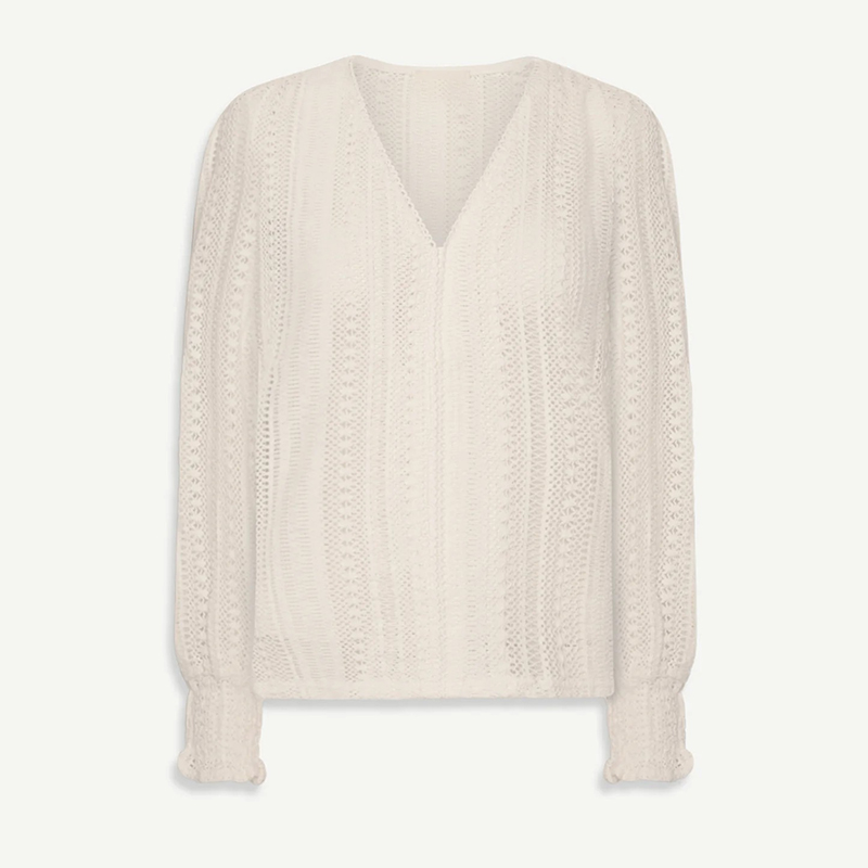 Women's Retro Lace Cotton And Linen Mid-length Sleeves V-neck Top