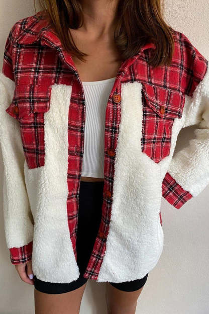 Fashion Casual Plaid Print Patchwork Cardigan Turndown Collar Outerwear