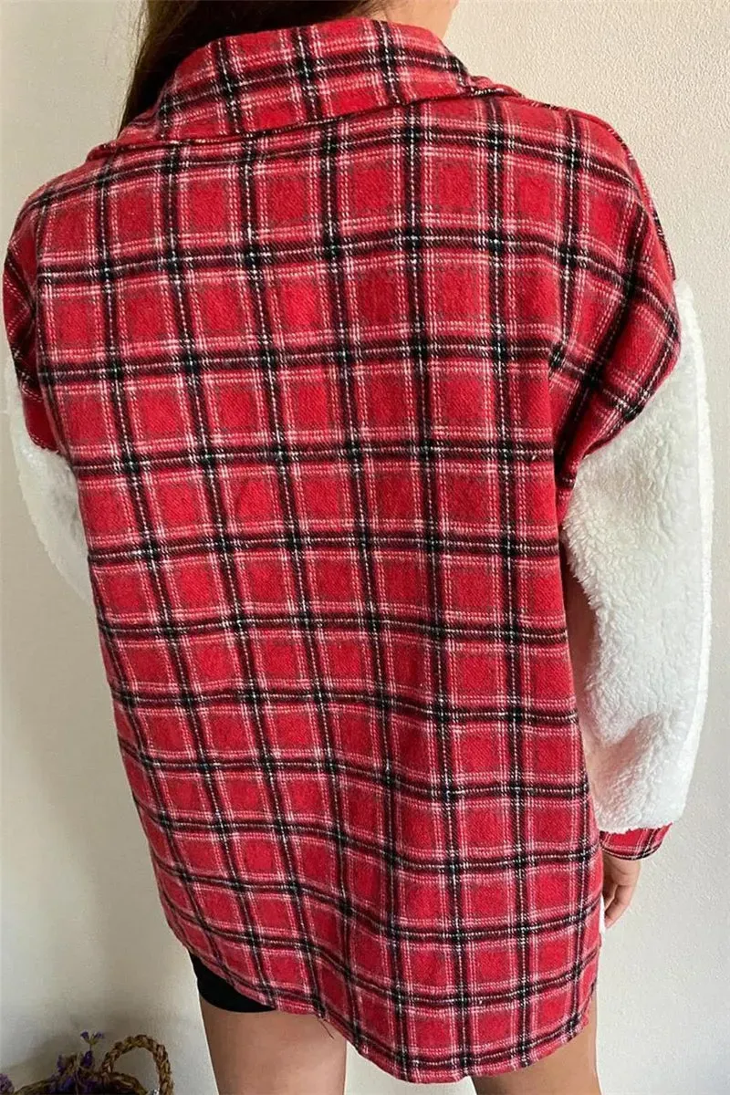 Fashion Casual Plaid Print Patchwork Cardigan Turndown Collar Outerwear