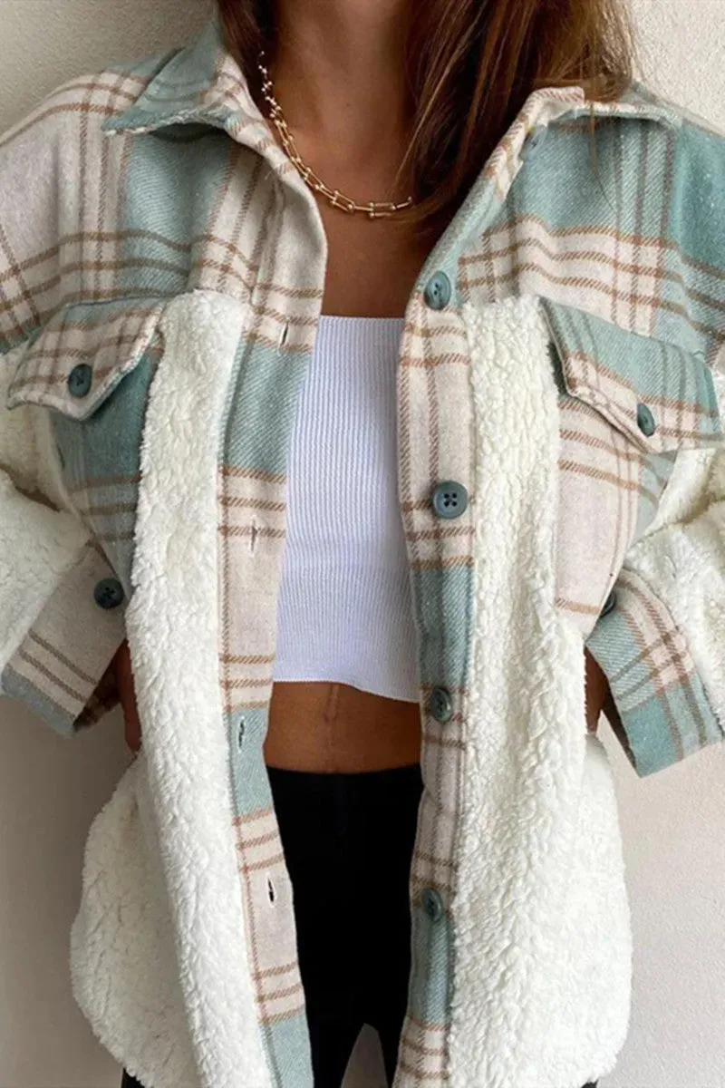 Fashion Casual Plaid Print Patchwork Cardigan Turndown Collar Outerwear