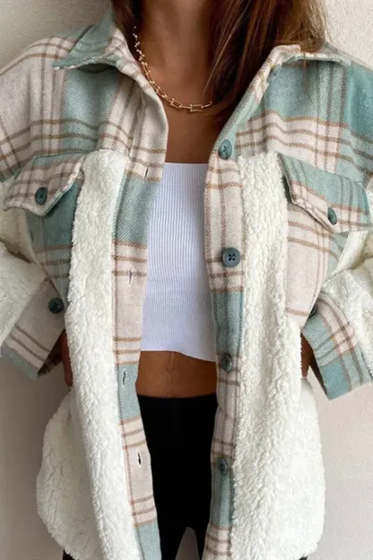 Fashion Casual Plaid Print Patchwork Cardigan Turndown Collar Outerwear
