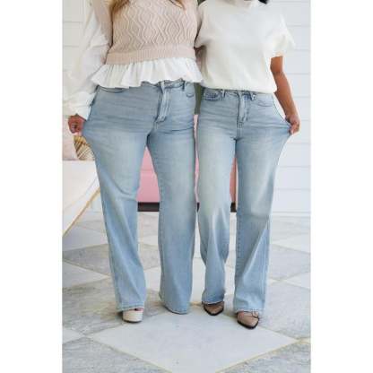 🏆LAST DAY SALE💥 Vintage Wash Plus-Size Jeans — Stretchy, Tummy Control & Straight Leg Fit
