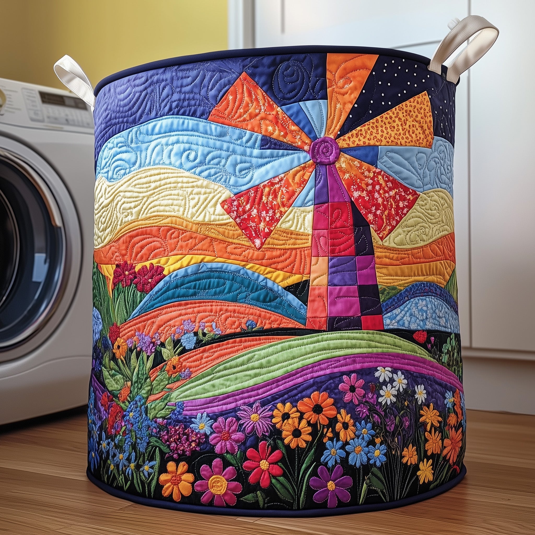 Whimsical Windmill Quilted Laundry Basket GFTONT3441