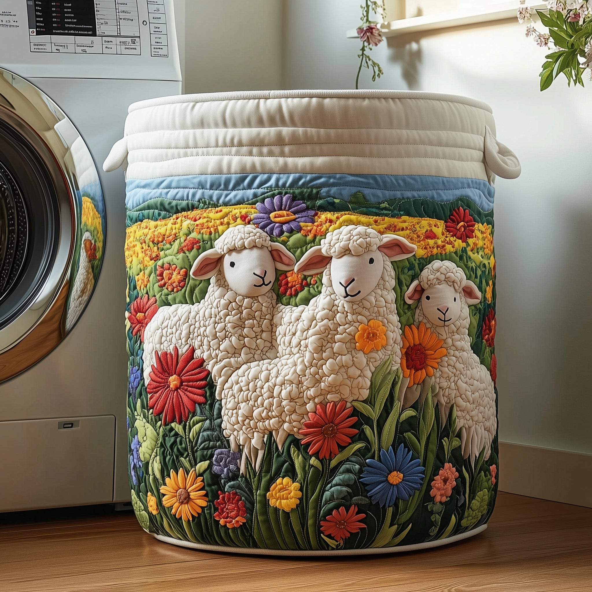 Floral Sheep Quilted Laundry Basket GFTOXM226