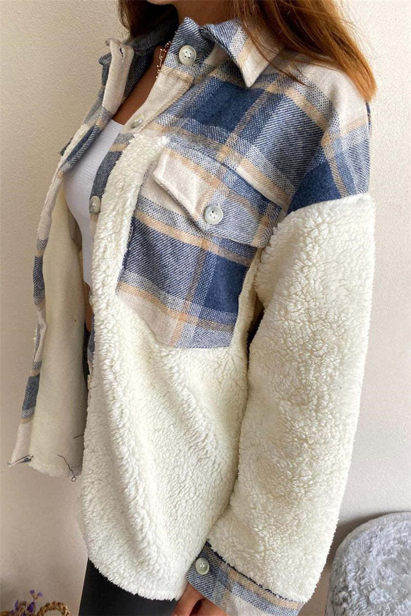 Fashion Casual Plaid Print Patchwork Cardigan Turndown Collar Outerwear