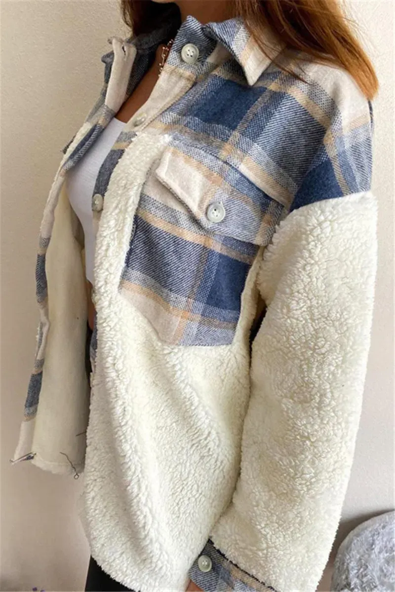 Fashion Casual Plaid Print Patchwork Cardigan Turndown Collar Outerwear