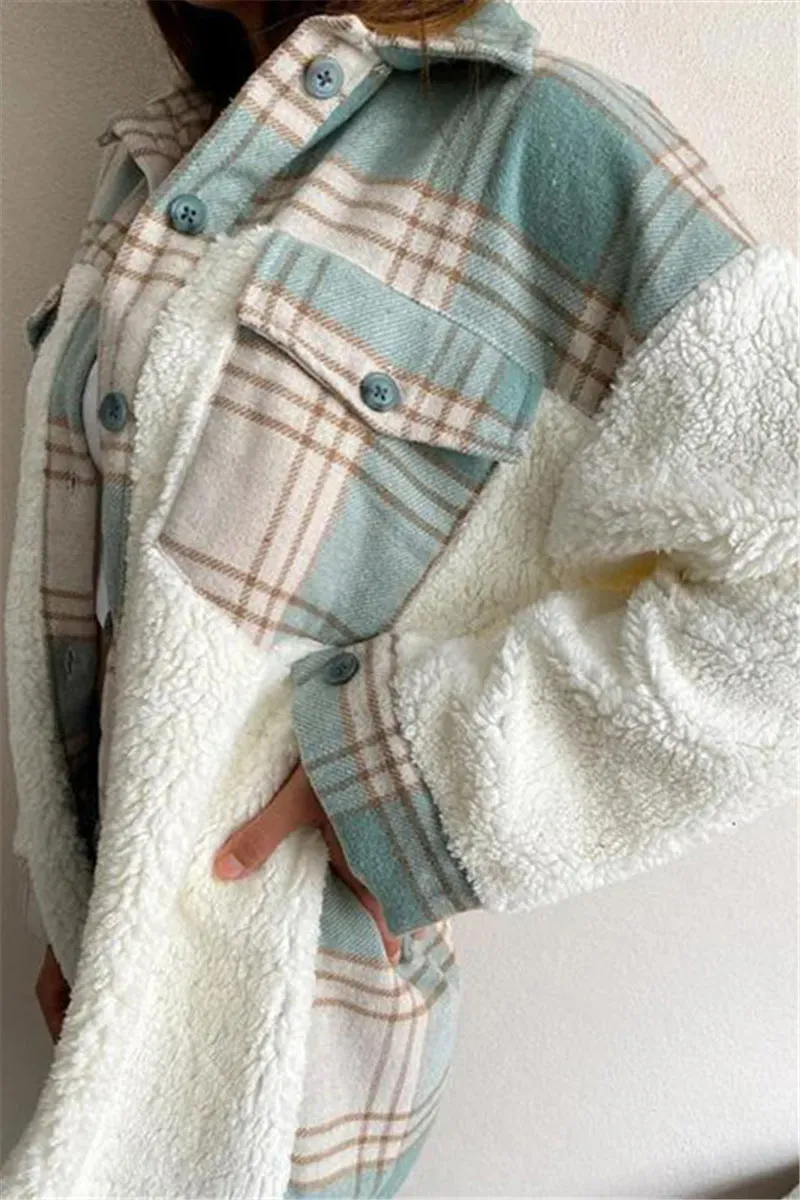 Fashion Casual Plaid Print Patchwork Cardigan Turndown Collar Outerwear