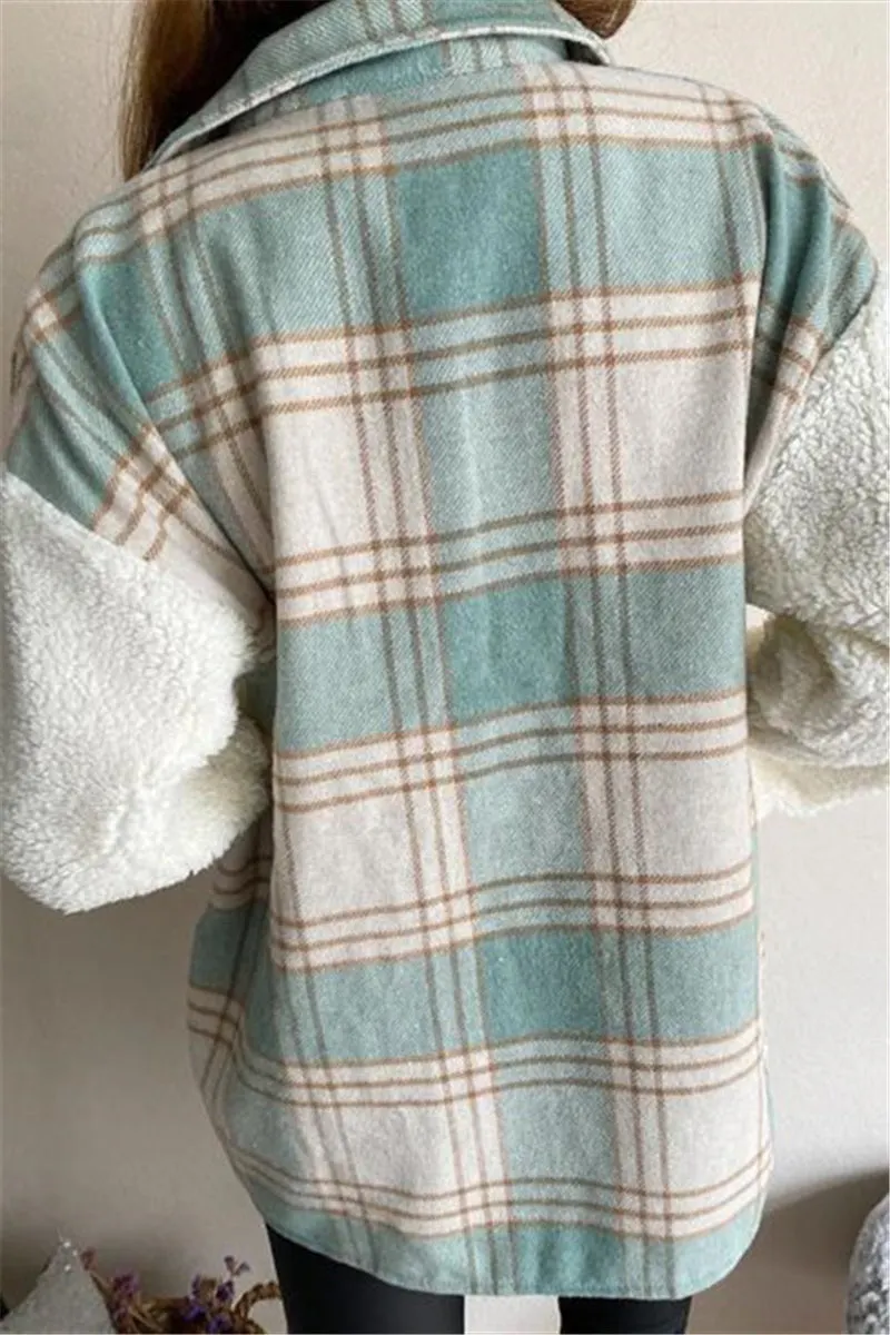 Fashion Casual Plaid Print Patchwork Cardigan Turndown Collar Outerwear