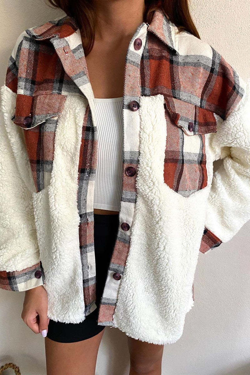 Fashion Casual Plaid Print Patchwork Cardigan Turndown Collar Outerwear