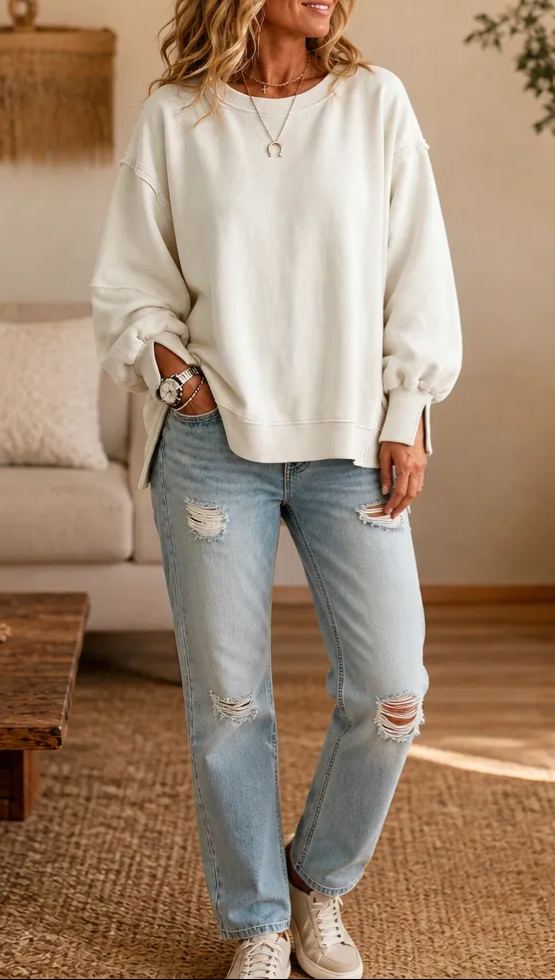 Exposed-Seam Cut-Out Cuff Women's Sweatshirt