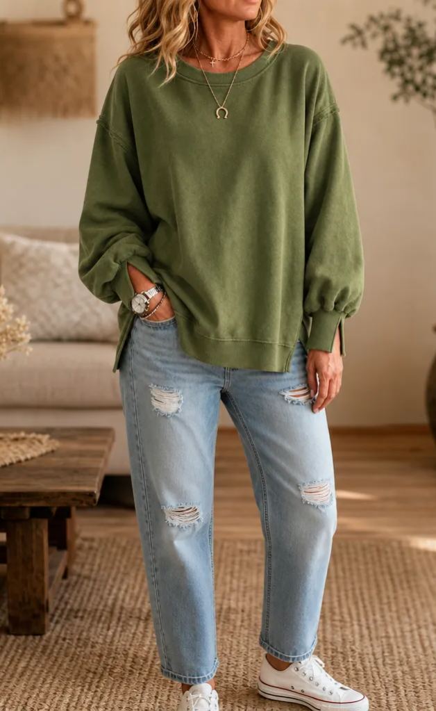 Exposed-Seam Cut-Out Cuff Women's Sweatshirt
