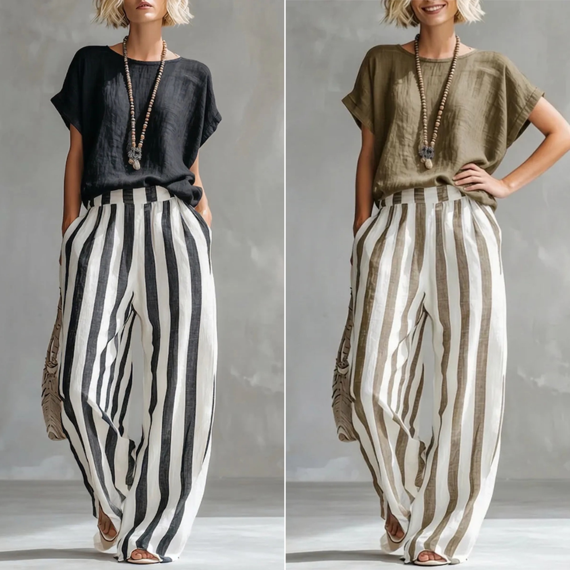 Cozy Loose-fit Striped Cotton-linen Two-piece Set ✨Plus Size Friendly XS-4XL