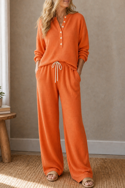 Women's Waffle‑Look Drawstring Lounge Set