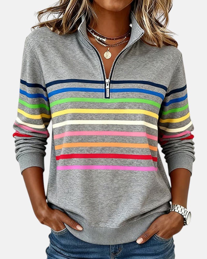 CLEARANCE SALE🔥 Women's Quarter Zip Jumper Striped Long Sleeve Pullover