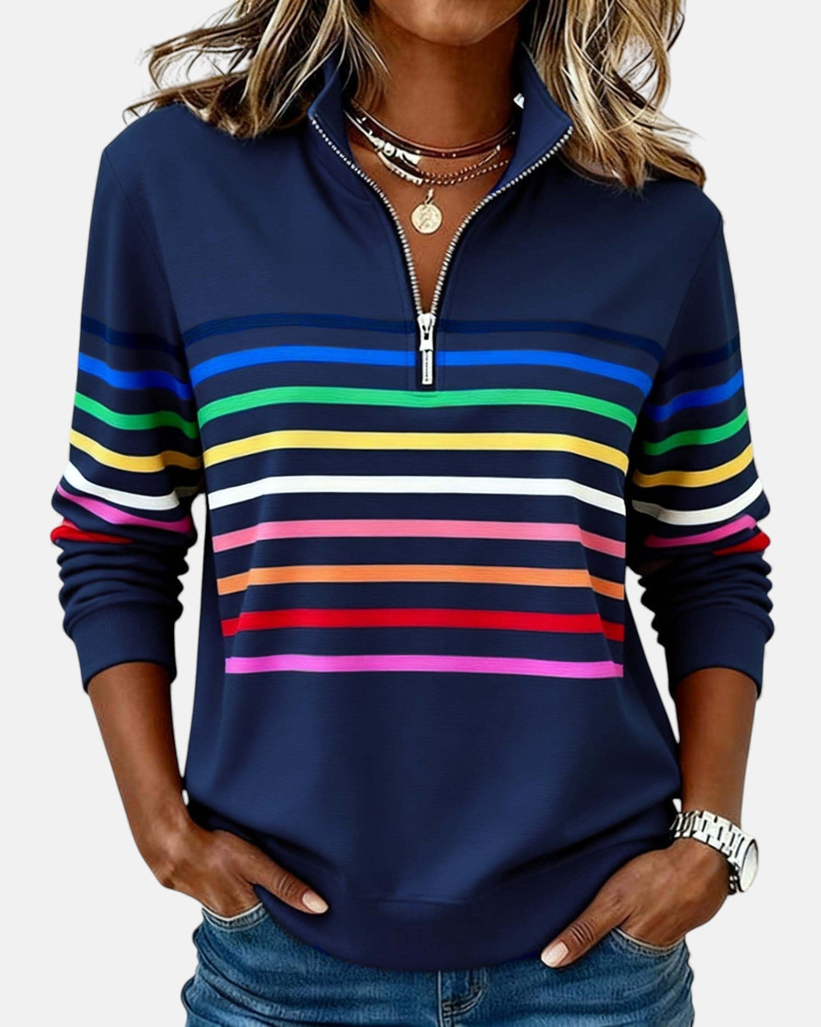 CLEARANCE SALE🔥 Women's Quarter Zip Jumper Striped Long Sleeve Pullover