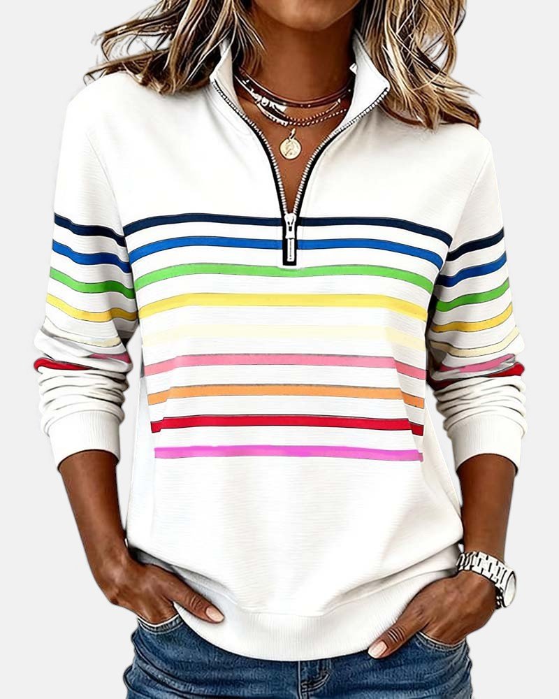 CLEARANCE SALE🔥 Women's Quarter Zip Jumper Striped Long Sleeve Pullover
