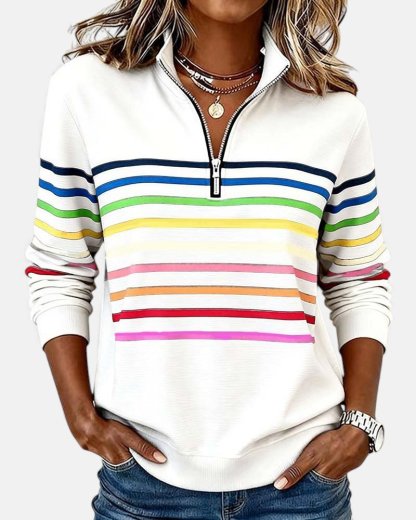 CLEARANCE SALE🔥 Women's Quarter Zip Jumper Striped Long Sleeve Pullover