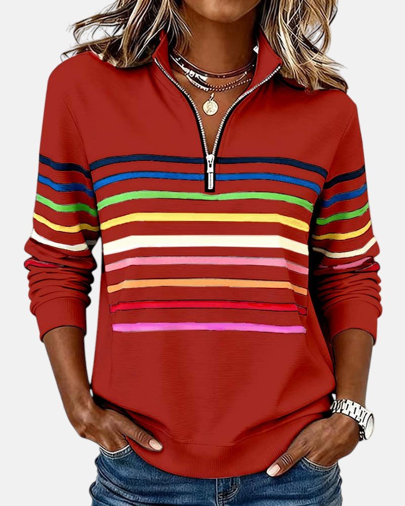 CLEARANCE SALE🔥 Women's Quarter Zip Jumper Striped Long Sleeve Pullover