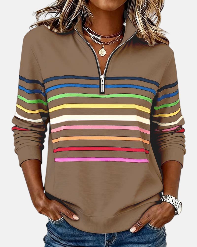 CLEARANCE SALE🔥 Women's Quarter Zip Jumper Striped Long Sleeve Pullover