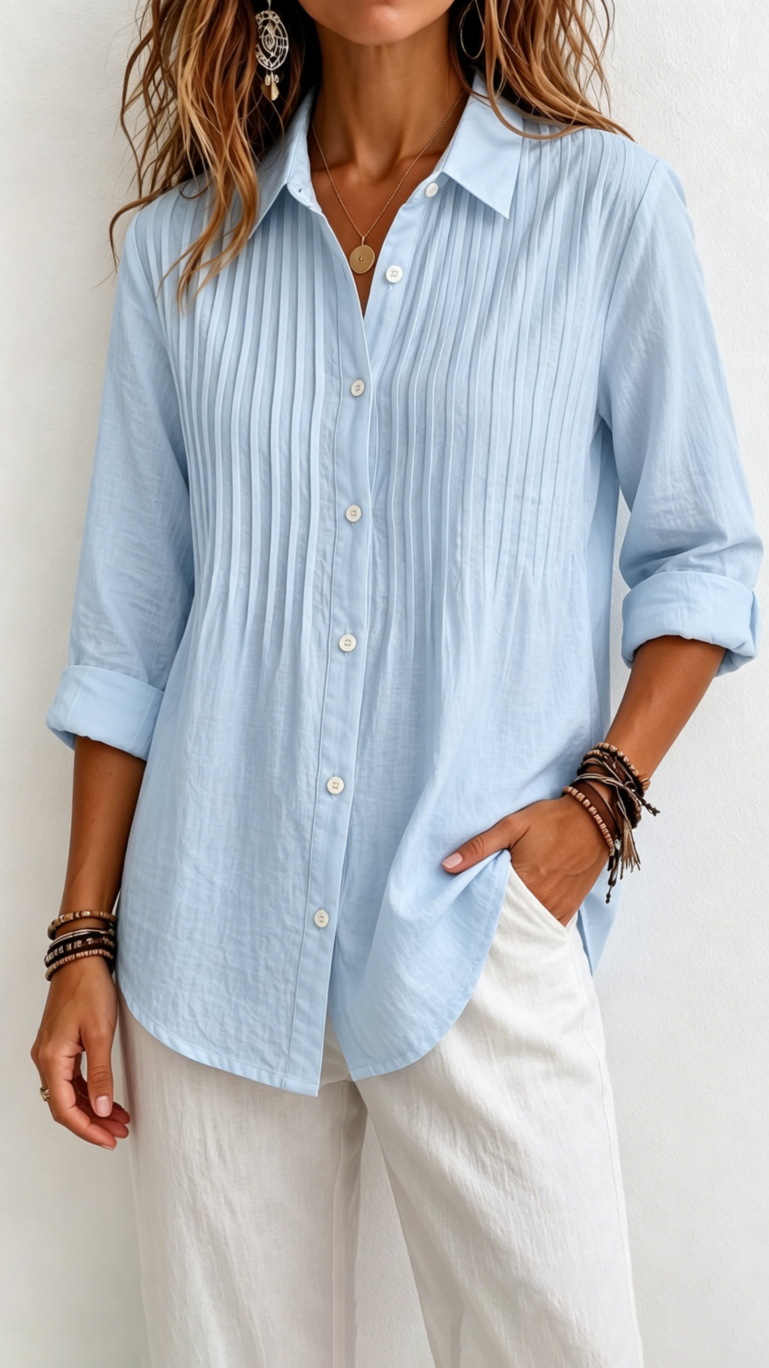 New Arrival 🔥 Women's Solid-color Casual Pleated Cotton-linen Shirt