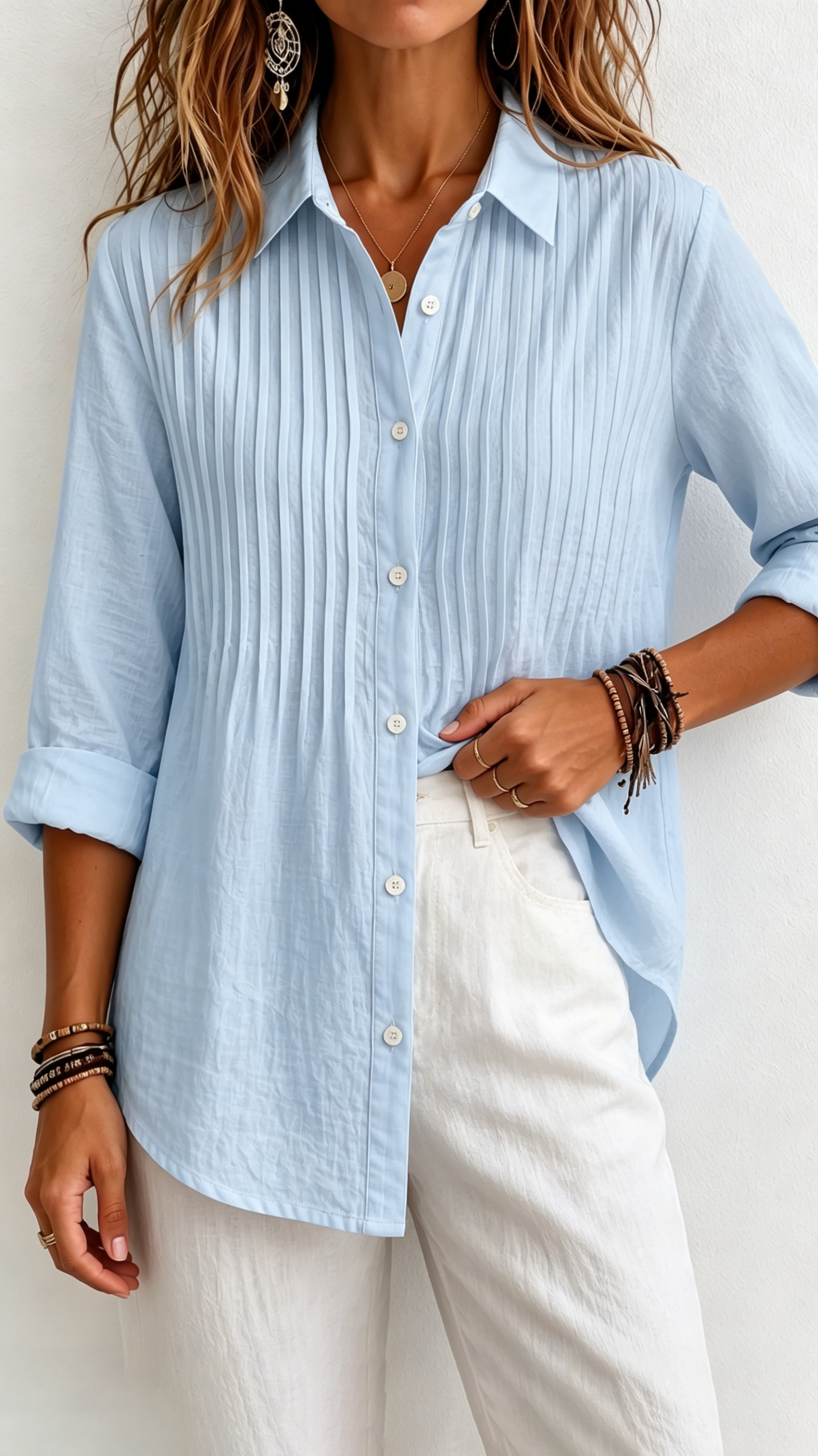 New Arrival 🔥 Women's Solid-color Casual Pleated Cotton-linen Shirt
