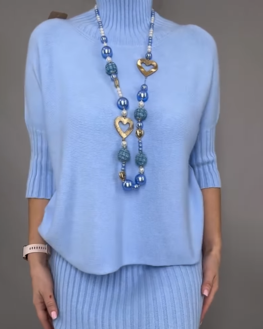 Elegant Knitted Turtleneck Sweater And Skirt Two-piece Set