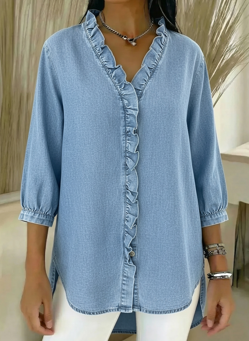 New Arrivals🔥 Women's Casual Denim V-Neck Ruffled Shirt